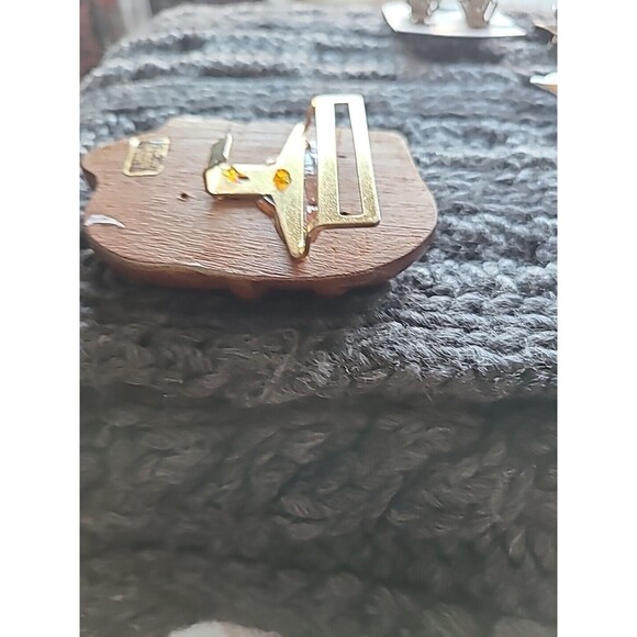 RARE Vtg 80s Designer Sandy Duftler Wood Belt Buckle. Marked